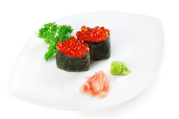 Dekorativa maträtt sushi kaviar. på en vit platta. — Stockfoto