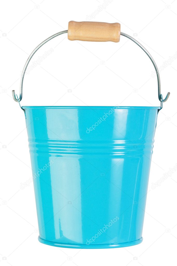 Blue, empty, home gardening bucket. Nobody.