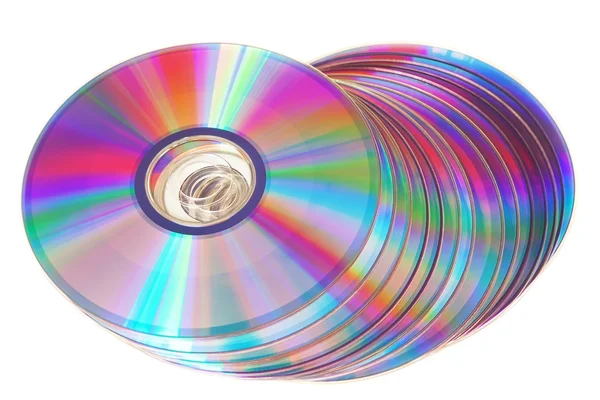 Banda nové barevné cd disk. Detailní záběr na bílém pozadí. — Stock fotografie