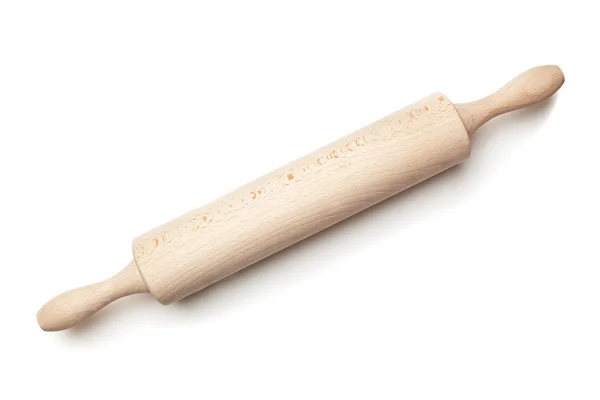 Wooden rolling pin for the dough. On a white background. — Stock Photo, Image