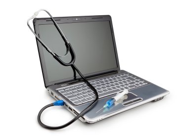 Steteskop ve tedavi o için şırınga ile modern dizüstü