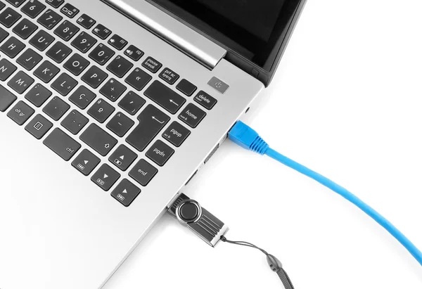 Network cable to connect the network to the laptop and the inter — Stock Photo, Image