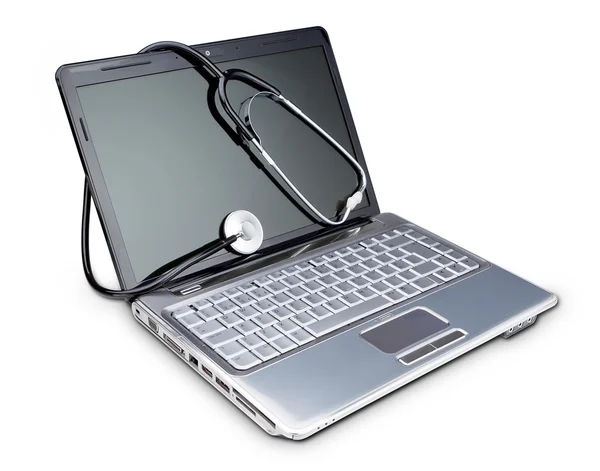 Stethoskop auf einem modernen Laptop zu diagnostizieren. auf einem weißen backgroun — Stockfoto