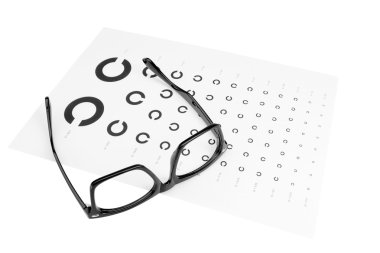 Table for an eye examination by an ophthalmologist. Dark glasses clipart
