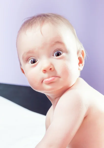 Beautiful portrait of a baby girl with a pretty face. In the war — Stock Photo, Image