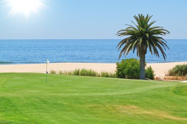 golf sahası denize ve palmiye ağaçları için güzel bir bakış. Por