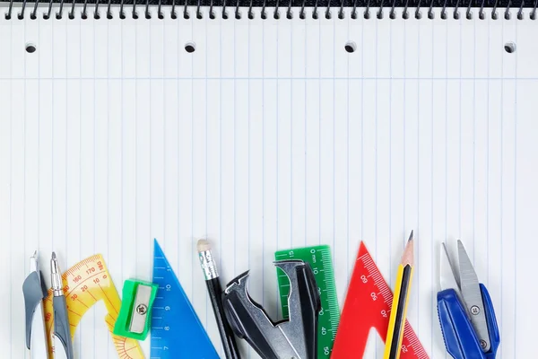Set of school supplies for education. On the notebook. — Stock Photo, Image