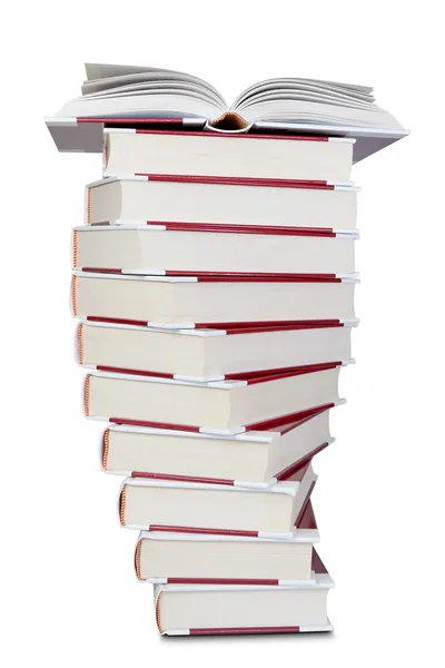 A stack of books with an open top. Back to School on a white bac — Stock Photo, Image