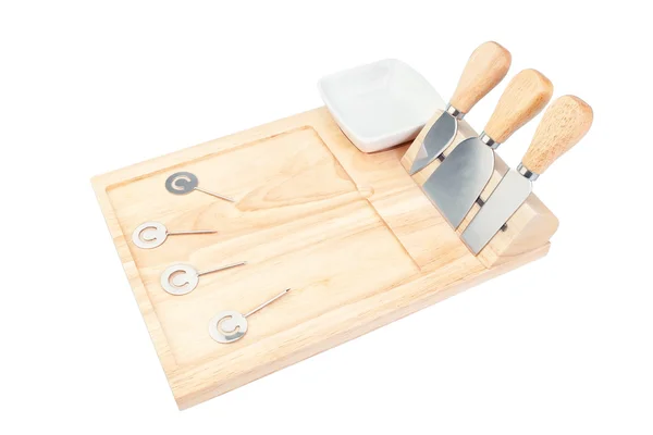 Special board for slicing Dutch cheese. On a white background. — Stock Photo, Image