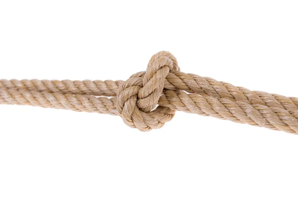 結び目は 2 本のロープに結ばれて。化合物。白い背景の上にクローズ アップ. — ストック写真