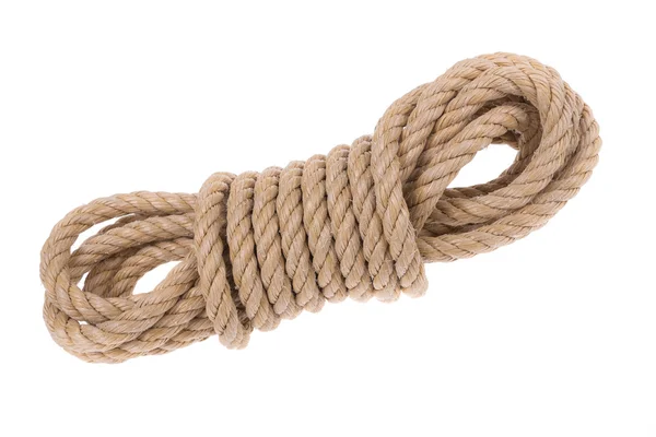 Schütteln Sie verdrehte Seile für verschiedene Jobs. close-up auf weißem Hintergrund. — Stockfoto