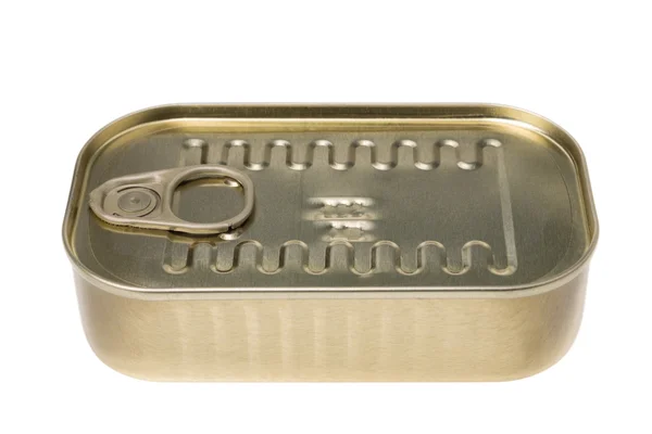 Canned fish in a tin can. On a white background, close-up. — Stock Photo, Image