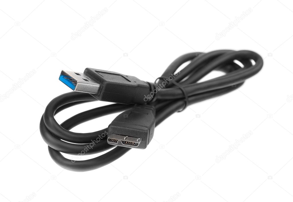 3 usb cable to connect to computers. On a white background. Stock Photo