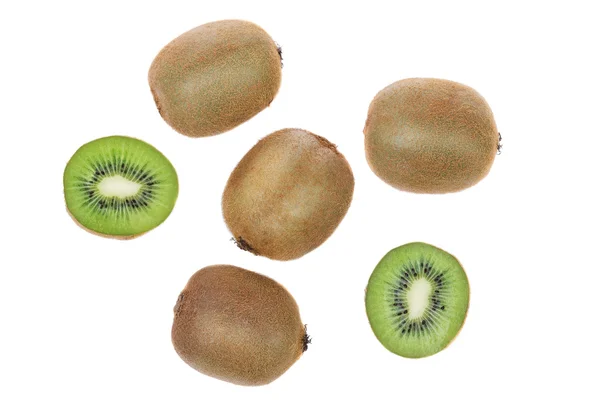 Group of ripe kiwi cut top view. On a white background. — Stock Photo, Image