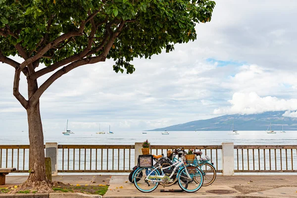 Bulutlu bir günde Lahaina rıhtımı. Lahaina, ABD 'nin Hawaii eyaletinin Maui eyaletinin batı kıyısında yer alır.