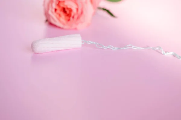 Белый Тампон Розовая Роза Розовом Фоне Копия Пространства — стоковое фото