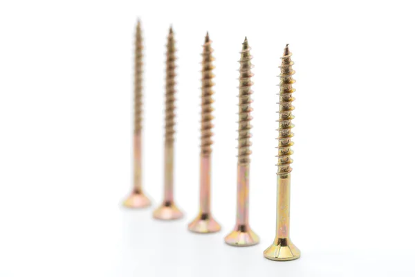 Screws Close Side Wood Screws White Background Cropped Image — Stock Photo, Image