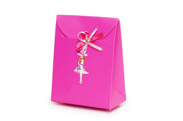 Single pink gift box on white background. — Stock Photo, Image