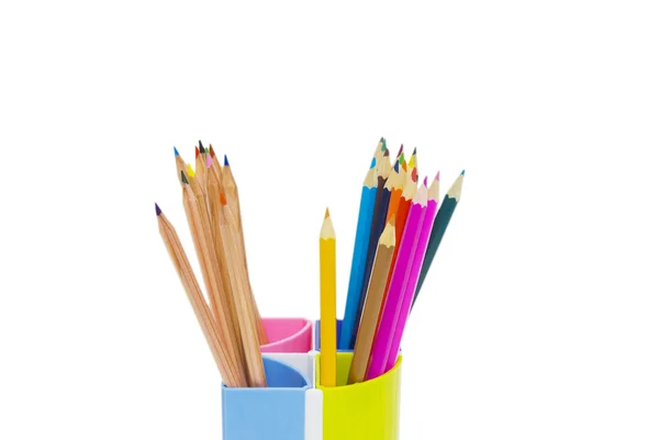 Pencils in holder isolated on white — Stock Photo, Image