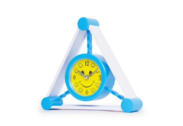 Relógio de alarme azul isolado no branco — Fotografia de Stock