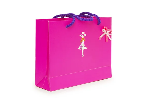 在白色背景上的单个粉红色礼品盒. — 图库照片