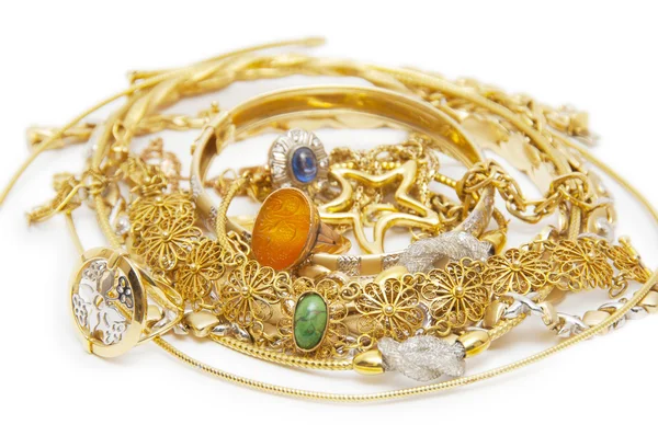 Grande collezione di gioielli in oro Fotografia Stock