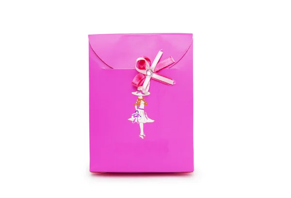 Caixa de presente rosa no fundo branco. — Fotografia de Stock