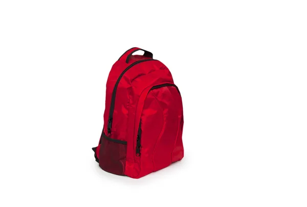 Czerwony szkolny plecak na białym tle — Zdjęcie stockowe