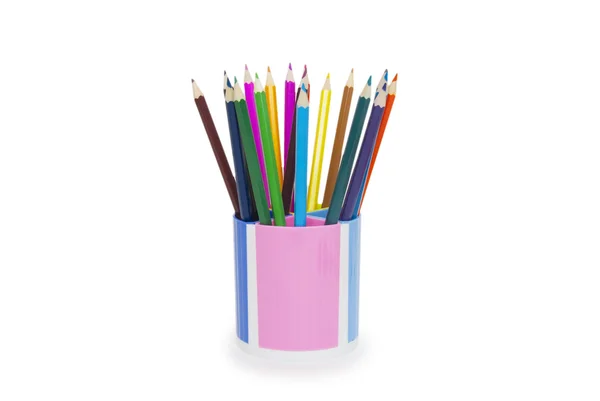 Bleistifte im Etui isoliert auf weißem Hintergrund — Stockfoto