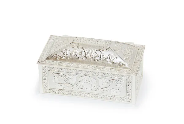 Zilveren sieraden doos geïsoleerd op wit — Stockfoto