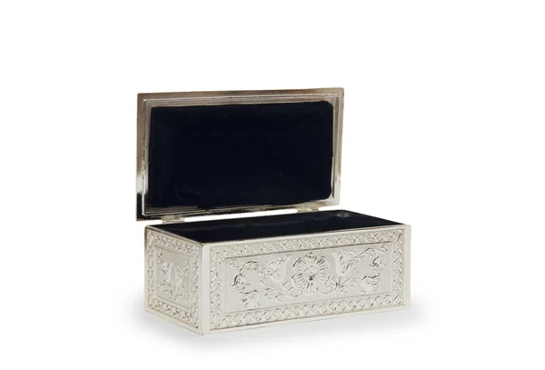 Caixa de jóias de prata isolado no branco — Fotografia de Stock