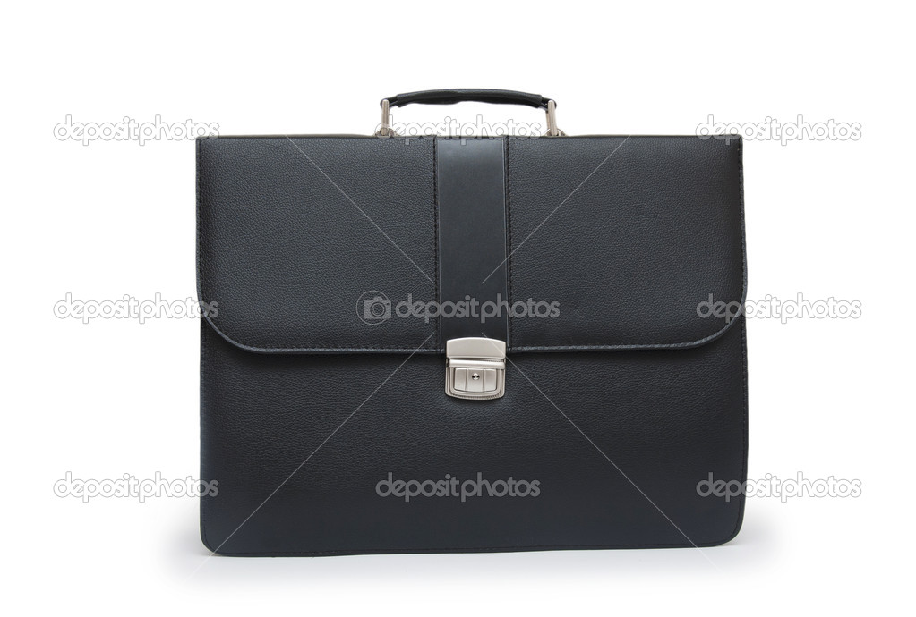 Black business briefcase (front view) on white background