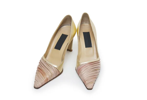 Biege high heel shoes isolated on white — Zdjęcie stockowe