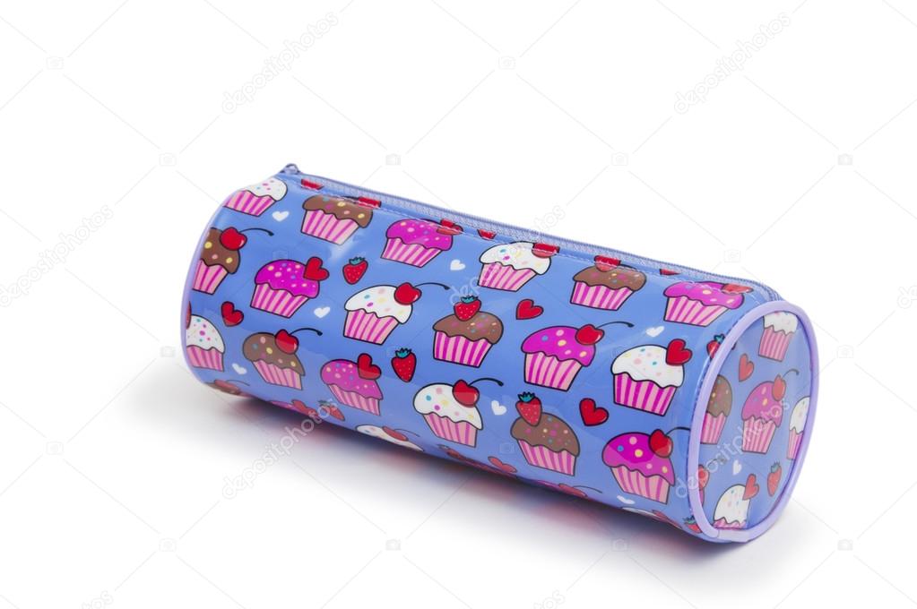 A pencil case isolated against a white background 