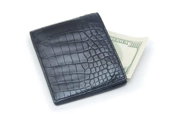 Leather wallet with money isolated on white background — Stock Photo, Image