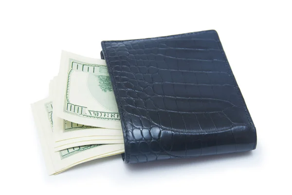 Skórzany portfel z pieniędzmi izolowanymi na białym tle — Zdjęcie stockowe