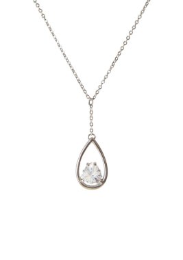 Beyaz arka planda izole edilmiş gümüş kolye. 