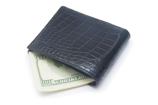 Leather wallet with money isolated on white background — Stock Photo, Image