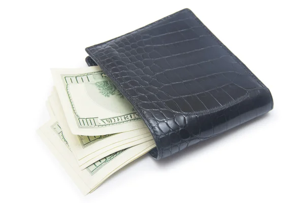 Leather wallet with money isolated on white background — Stock Photo, Image