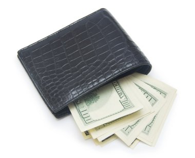 beyaz arka planda izole edilmiş paralı deri cüzdan 