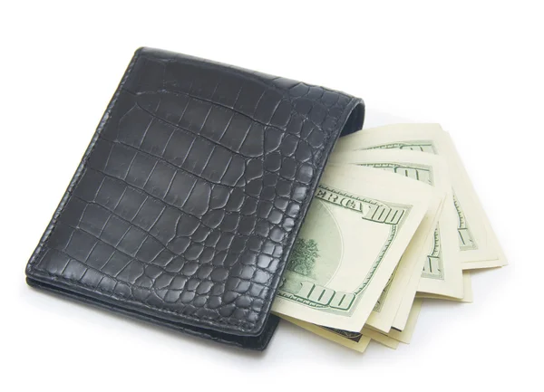 Billetera de cuero con dinero aislado sobre fondo blanco — Foto de Stock