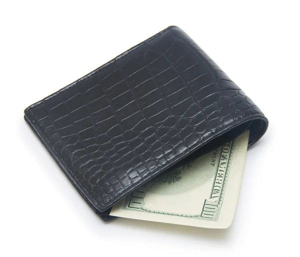 Skórzany portfel z pieniędzmi izolowanymi na białym tle — Zdjęcie stockowe