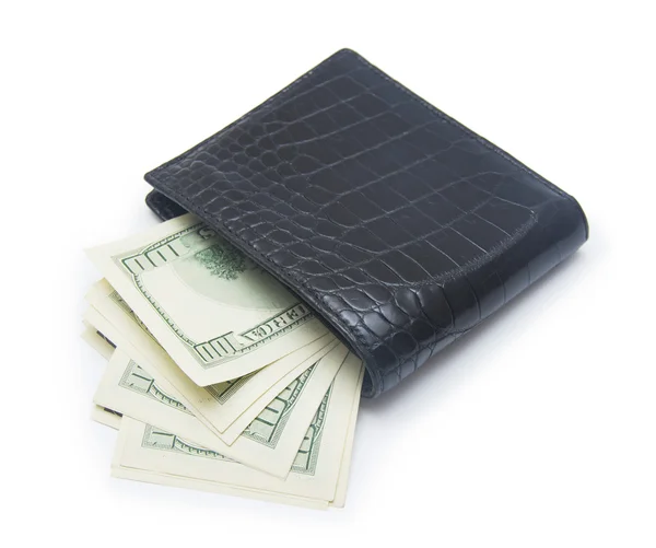 Billetera de cuero con dinero aislado sobre fondo blanco — Foto de Stock