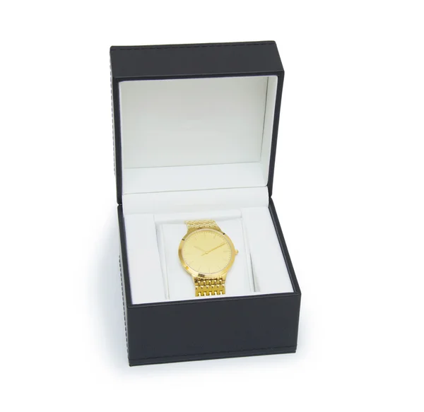 Horloge homme de luxe dans une boîte cadeau sur fond blanc — Photo