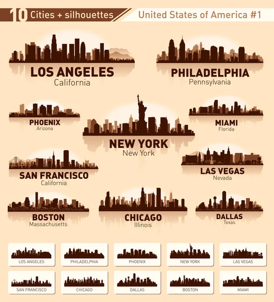Skyline staden set. 10 städer i Usa #1 — Stock vektor