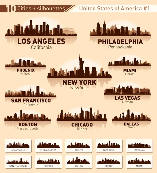 Skyline city meg. 10 város az USA-ban #1 Vektor Grafikák