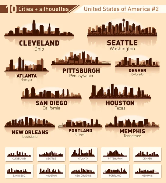 Skyline City Set. 10 ciudades de USA # 2 — Vector de stock