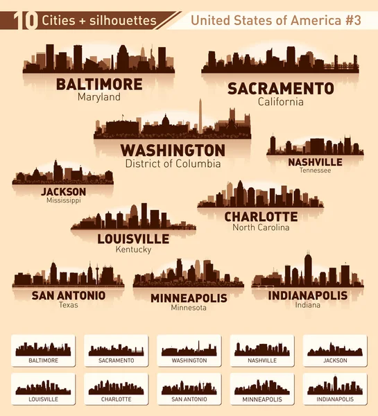 スカイライン市セットです。米国第 3 の 10 の都市 — ストックベクタ