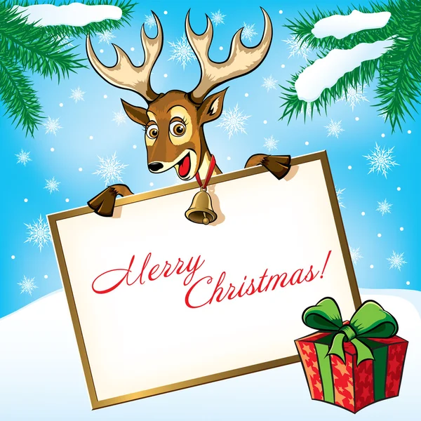 Boże Narodzenie jelenia z darem. karta z pozdrow.. — Wektor stockowy