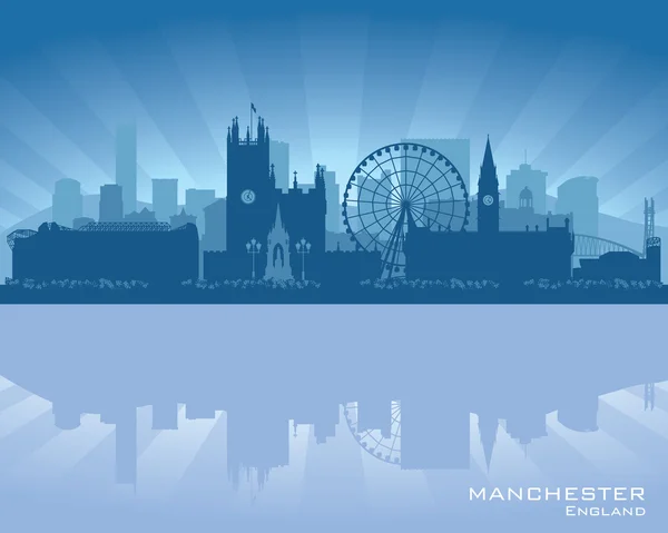 Manchester, Anglia skyline tükörképe a vízben — Stock Vector